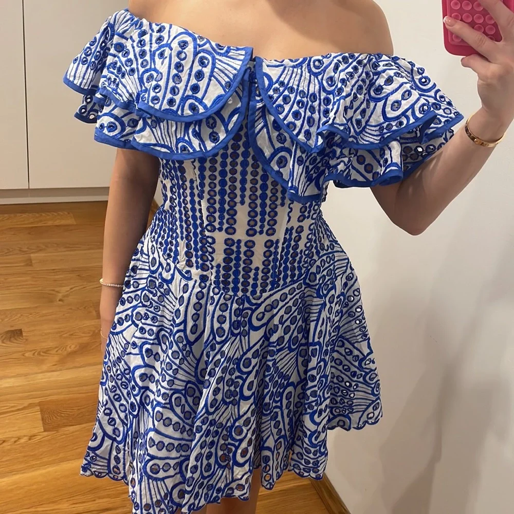 Ruffle Broderie mini off shoulder dress - Picture 2 of 4
